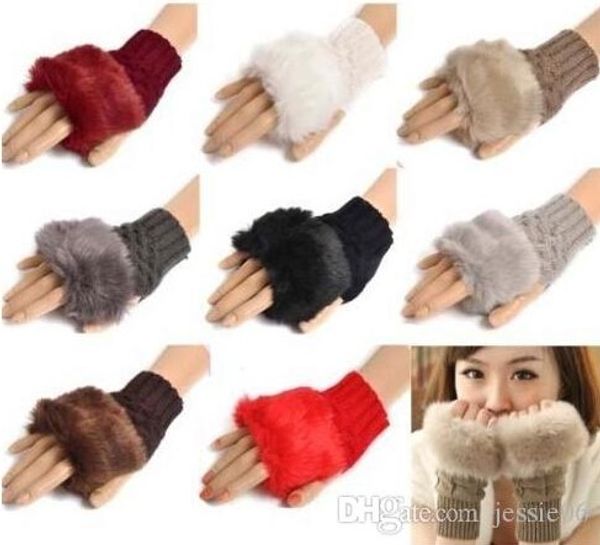 NOUVEAU Femmes Fille Tricoté Gants De Fourrure De Lapin Faux Mitaines Hiver Bras Longueur Réchauffeur En Plein Air Gants Sans Doigts Coloré XMAS Party Favor 200pcs