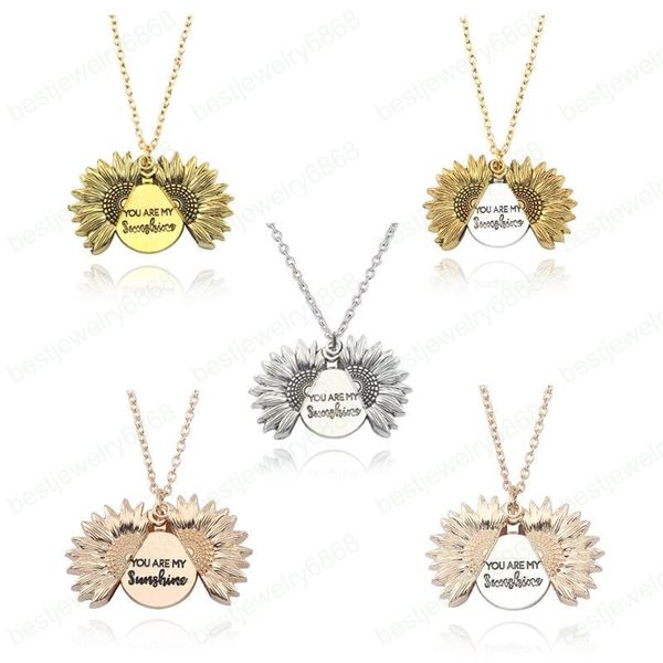 Collier en or pour femmes, personnalisé, You are my sunshine, médaillon ouvert, pendentif tournesol, bijoux de fleurs gratuits, cadeau de noël, nouvelle collection