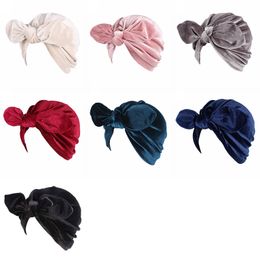 Nouveau femmes Hijabs chapeaux hiver velours lapin oreille Turban chapeaux femmes doux velours inde casquette cheveux accessoire Bandana bandeau