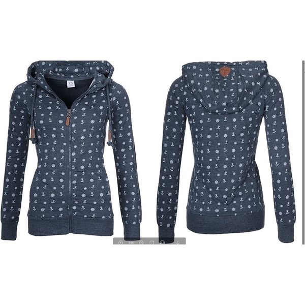 NOUVEAU Femmes Sweats à capuche Oversize Sea Anchor Imprimer Zipper Manteau Jumper Casual Sweat-shirt Tops Automne Manches longues à capuche SW 201204