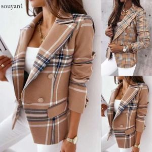 Nieuwe Vrouwen Jassen Blends Jurk Casual Lange Mouw Klassieke Plaid Womens Designer Jassen Werken Causale Jas Maat S-2XL