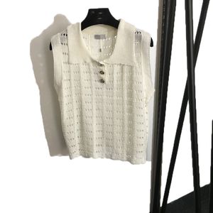 Nieuwe dames brei tank vest top designer revers holle gebreide vesten mouwloze ademende gebreide pullover dames sport tops wit zwart