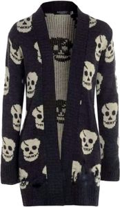Nieuwe dames dames Halloween Skull Skeleton Print Open Front Knitting Cardigan