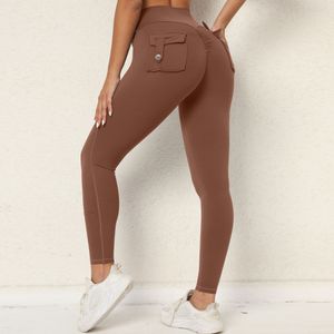 Nieuwe damesleggings yogabroek zakknoop ontwerp yogabroek veelkleurig pure kleur Hoge taille Nauwsluitende Billift Elastische krachtbroek #qs0250