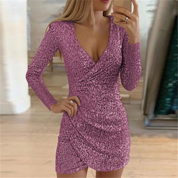 Nouvelles femmes Lond Robe scintillante de haute qualité Vêtements de soirée Bazin Riche Sexy Slim Manches à volants Col en V Soirée Longue Robe Euro-Américaine