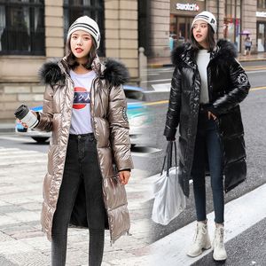 Nouveau Femmes Long manteau Parkas femme brillant hiver chaud épaissir fausse fourrure manteaux argent doudoune Parker veste