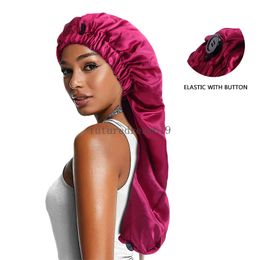 Bonnet de sommeil en Satin pour femmes, Long, élastique, large bord, couleur unie, réversible, soyeux, Double couche, soins capillaires, cheveux bouclés