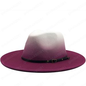 Nuevo sombrero Fedora de fieltro Trilby Vintage de lana para hombres y mujeres con ala ancha para caballero elegante degradado azul real para señora gorras de Jazz de invierno