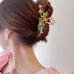 Nouveau femmes métal griffe de cheveux élégant fraise fleurs pinces à cheveux Barrette crabe bandeau queue de cheval Clip chapeaux cheveux accessoires