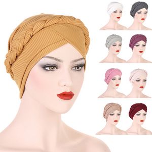 Nouveau femmes musulman Hijab tresses Turban islamique chimio Cancer casquette tête écharpe Wrap Bonnet Skullies perte de cheveux couverture chapeau Turbante Mujer