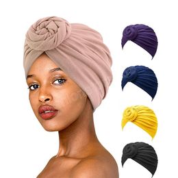Nouveau femmes musulman Turban chapeau haut en coton noeud fleur décor bandeau dames couverture de cheveux Bonnet Bonnet foulard chimio casquette Bandanas