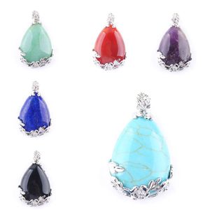 Nieuwe vrouwen natuursteen Waterdrop hanger voor ketting mode traanvorm paars kristal opaal charme sieraden bn350