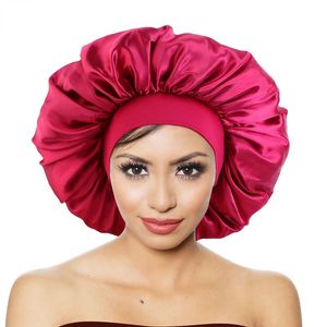 Nouvelles femmes Night Sleep Hair Caps Bonnet Satin Double couche Ajuster le chapeau de couverture de la tête pour accessoires de coiffage à ressort bouclé
