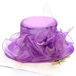 NOUVELLE FEMMES Organza Mesh chapeau large fleur de fleur de fleur respirante
