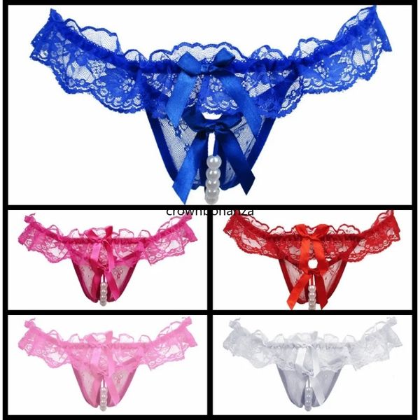 Nouvelles femmes perle sexy culotte tangas en dentelle transparente sexy-string et tongs sous-vêtements en t-pantalon culotte