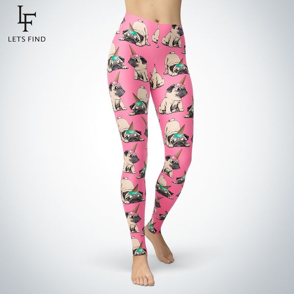 Nouvelles femmes Leggings roses Mode haute élasticité Pantalons de remise en forme Taille moyenne Double côté Brossé Lait Soie Licorne Chien Leggings 201202