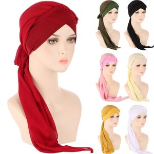 Nieuwe vrouwen vooraf verbonden chemo cap moslim hijab tulband chiffon bandana headscarf wrap bonnet hoed sjaalhoofd deksel haarverlies hoofddeksel