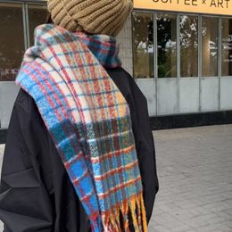 Nieuwe Vrouwen Regenboog Plaid Sjaal Hoofddoek Winter Lady Preppy Warm Kwastje Sjaals Pashmina Mujer Wrap Sjaals Foulard Bufanda