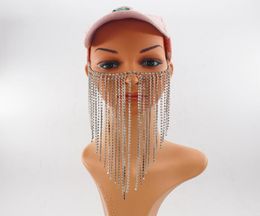 Nieuwe dames rock zilveren kleurketens hoofd sieraden uniek ontwerp long crystal tassel multilays face mask ketens sieraden6045283