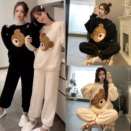 Novo pijama feminino outono e inverno namorada vestido de manga comprida bonito dos desenhos animados urso pull-out lounge conjunto 240109
