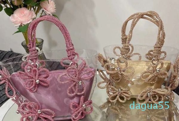 Nouveau sac pour femmes avec diamant incrusté sac de fée française super étincelant strass fleur seau chou panier sac à main