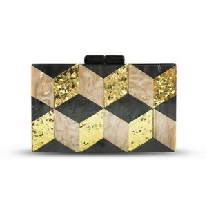 Nieuwe damestas met pailletten acryl dinertas geometrische geruite patchwork handtas formele kledingtas 240207
