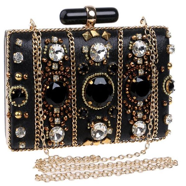 Nuevo bolso de noche noble para banquete de gama alta con cuentas para mujer, bolso de mano para cena hecho a mano con diamantes negros LY07235i