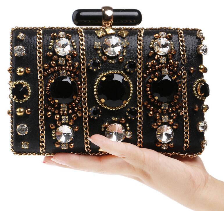 New Women's Beaded High-end Banquet Noble Evening Bag Black Diamond Beautiful Handmade Dinner Clutch LY07245Y
