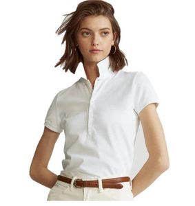 Nieuwe blouses voor dames shirts klassieke Amerikaanse retro pony geborduurde katoenen polos t -shirt mode revers korte mouwen en vijf knoppen top
