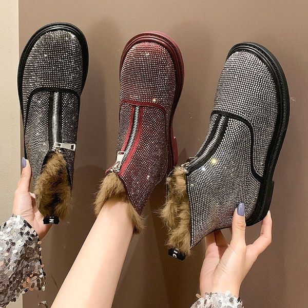 Nouvelles bottes pour femmes pour l'automne et l'hiver 2021 personnalité de la mode strass paillettes chaussures décontractées en plein air vente directe d'usine