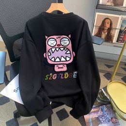 Nouveau Pull en peluche sans chapeau à col rond en coton pour femmes 2v