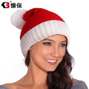 Gorro con pompón de lana para mujer, gorro decorativo de punto cálido a la moda, rojo, para invierno, fiesta de Navidad, hogar, oficina y Bar