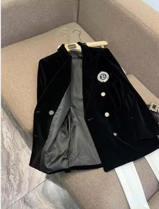 Nouveau créateur de mode pour femmes costume polyvalent mi-long trench-coat lâche luxe noir vintage velours double boutonnage costume blazer veste manteaux plus taille 2XL outwear