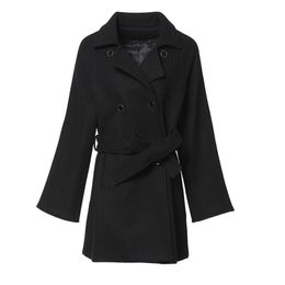 manteau en laine à double rangée de boutons de couleur pure de style européen et américain pour femmes 201215