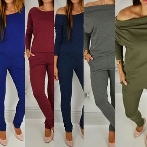 Nouvelles combinaisons pour femmes mode printemps chaud et été hors épaule décontracté à manches longues crayon pantalon poche multi couleur une pièce vêtements