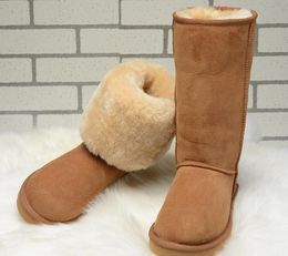 Nouvelles femmes mode bottes de neige en cuir de vache véritable daim botte d'hiver fourrure chaude femmes botte chaussures US 4-US 14