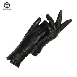 Nouveaux gants en cuir véritable pour femme, peluche chaude d'hiver, doublure en fourrure de lapin douce, fermoir riveté, mitaines de haute qualité T236c