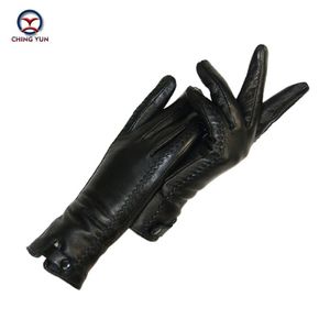 Nouveaux gants en cuir véritable pour femme, peluche chaude d'hiver, doublure en fourrure de lapin douce, fermoir riveté, mitaines de haute qualité T205D