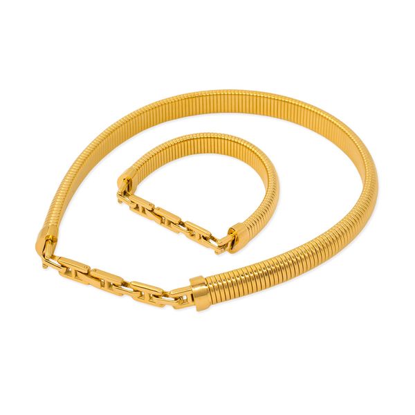 Nuevo Conjunto de pulsera y collar corto con cadena de oro para mujer, cadena de relleno de oro macizo de 14k, cadena de empalme de hueso de serpiente, conjunto de collar y pulsera