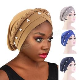 Nuevo Turbante musulmán para el cuidado del cabello para mujer, gorro para la pérdida de cabello con cuentas trenzadas elásticas, bufanda para la cabeza, gorro para mujer, gorro de Turbante indio, gorro para quimio
