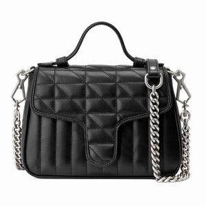 Nouveau sac à main pour femme sac à bandoulière en cuir matelassé noir vintage accessoires argentés bandoulière en chaîne amovible 583571