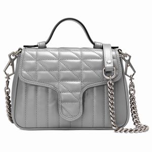 Nouveau sac à main pour femme sac à bandoulière cuir matelassé gris vintage accessoires argentés bandoulière chaîne amovible 583571