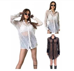 Nieuwe dames holle revers blouses luxemerk mode perspectief veelzijdige mesh shirts meisjes sexy nachtclub shirt kleding
