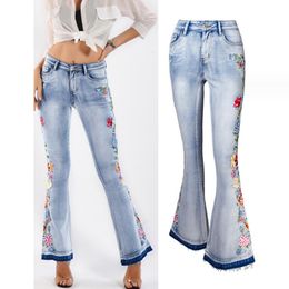Jean taille haute évasé brodé pour femmes, Streetwear bleu, slim, Vintage, Sexy, mode, pantalon en Denim, nouvelle collection