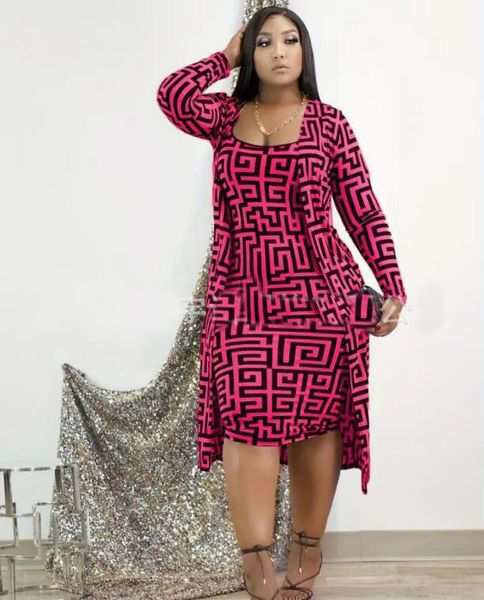 Nouveau ensemble de robe décontractée tricotée pour femmes Designer de base géométrique imprimé châle manteau robe Slim Fit longue deux pièces ensembles robes livraison gratuite