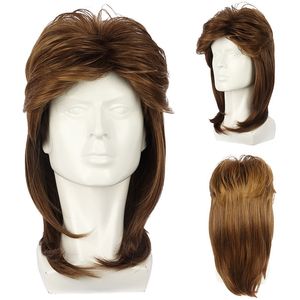 Nieuwe dames medium lange lange heren rockstijl bruine zwarte cosplay haar volle pruik