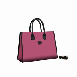 Nuevo bolso de mano grande entrelazado de lona rosa para mujer material de protección del medio ambiente ribetes de cuero negro 659983