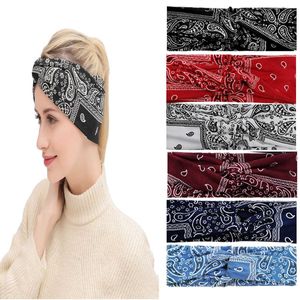 Nieuwe damesgedrukte cross -haarband Yoga Sports Sweat Absorbing Bohemian Cashew Cross Headband