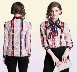 Nieuwe Dames Bedrukt Shirt Met Hals Strik Plus Size Elegante Lange Mouw Dames Knoopblouses Runway Office Designer Shirts Tops8036619