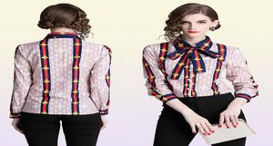 Nieuwe damesgedrukt shirt met nek boog plus maat elegante dames met lange mouwen dames knop blouses runway kantoor ontwerper shirts tops2383482